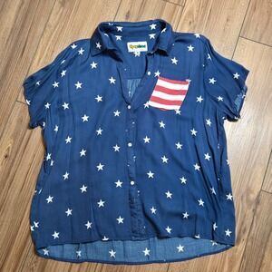 Tipsy Elves Patriotic Star Print Button Up Shirt Women's Size Medium